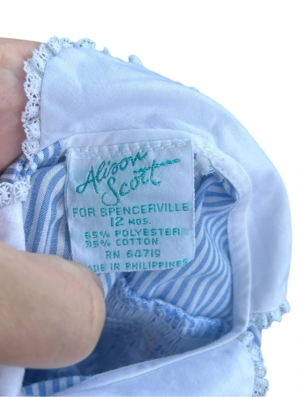 Vintage Baby Girl Blue Smocked Dress Embroidered Ducks 12 Mos Alison Scott 80s